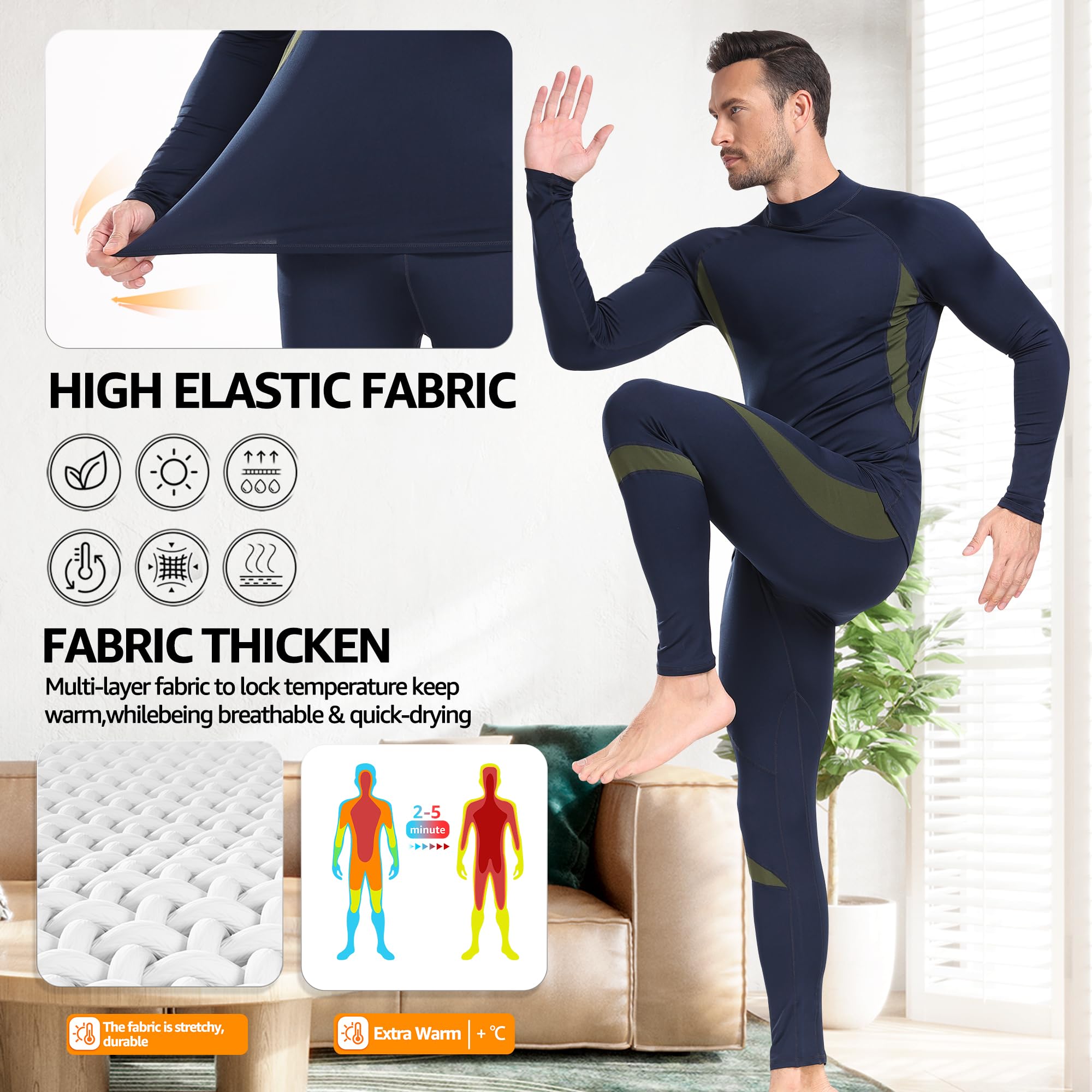 UNIQUEBELLA Set di Biancheria Intima Termica da Uomo, Biancheria Intima da Sci, Invernale, Biancheria Intima Termica, Dolcevita