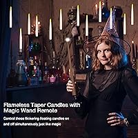 Vista 6 de Decoraciones de Halloween, velas flotantes con varita, velas colgantes mágicas parpadeantes, luz cálida, sin llama, con control remoto de varita