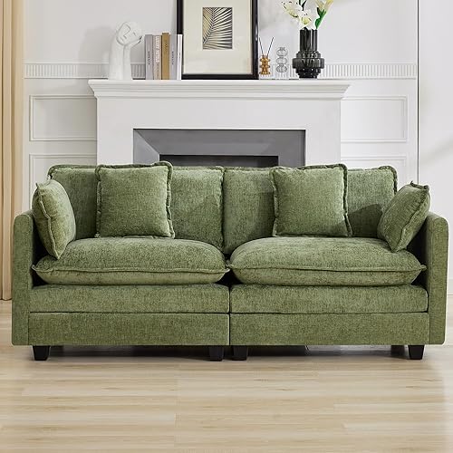 Miniatura 10 de Sofá seccional de 111'' con asiento profundo tipo nube, sofá seccional moderno y cómodo de chenilla en forma de L para juego de sala de estar, sofá