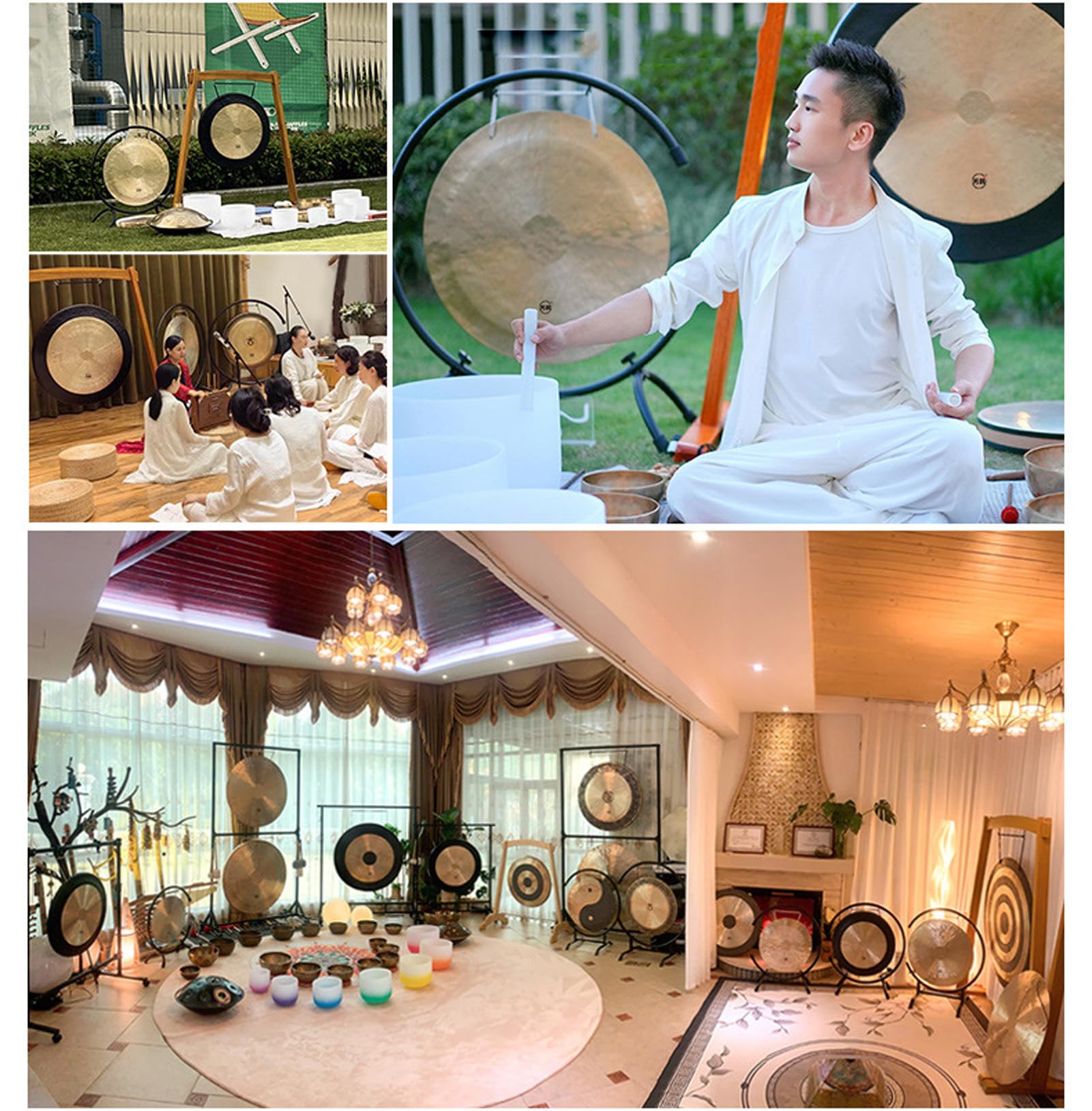 110cm, Marco de Gong con Estructura en C, es el Accesorio Gong. Hay Diferentes tamaños para Elegir, para Terapia de curación con Sonido, Soportes para Gong de meditación