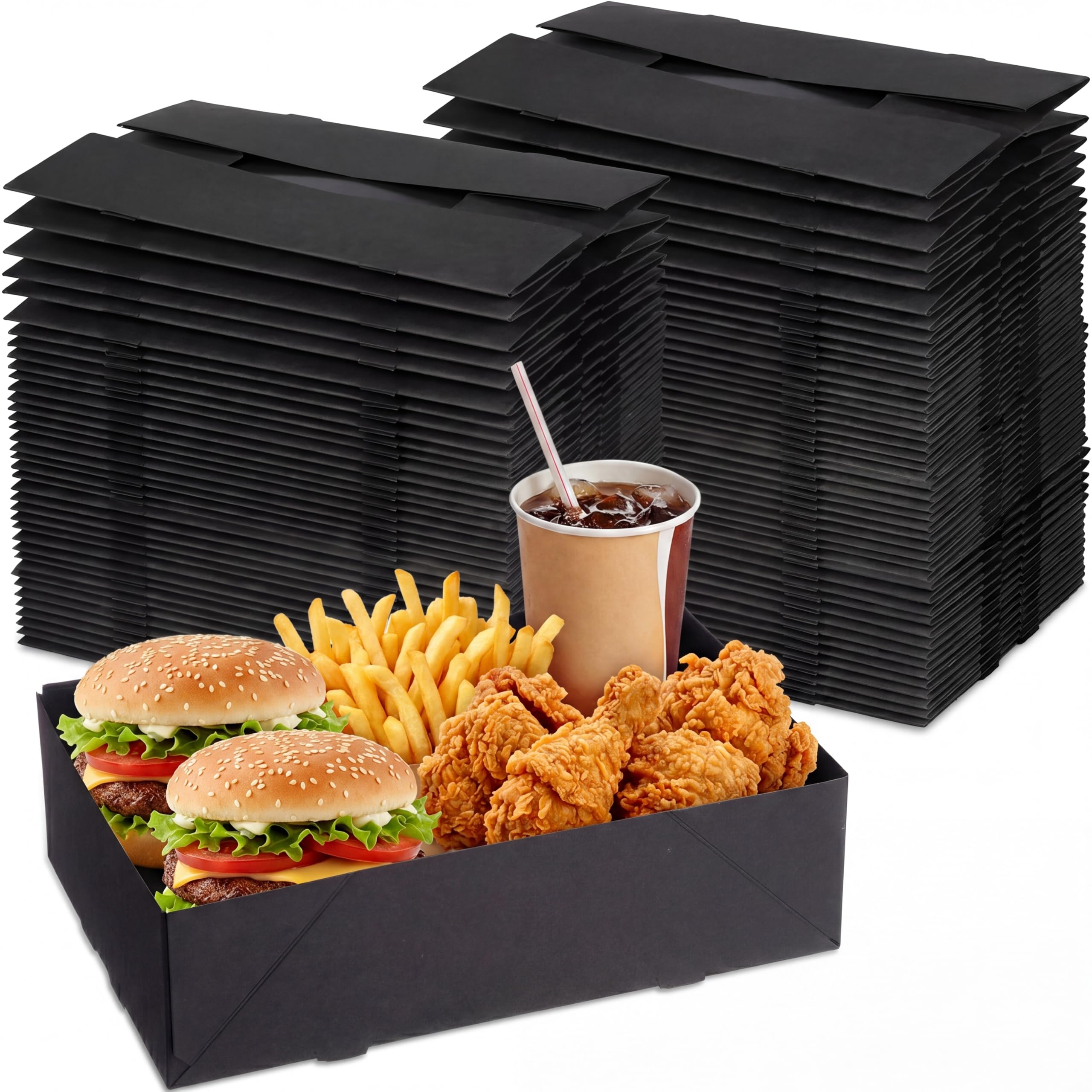 Chinco Cardboard Food Trays Disposable Foldable, Black, 300 Pieces