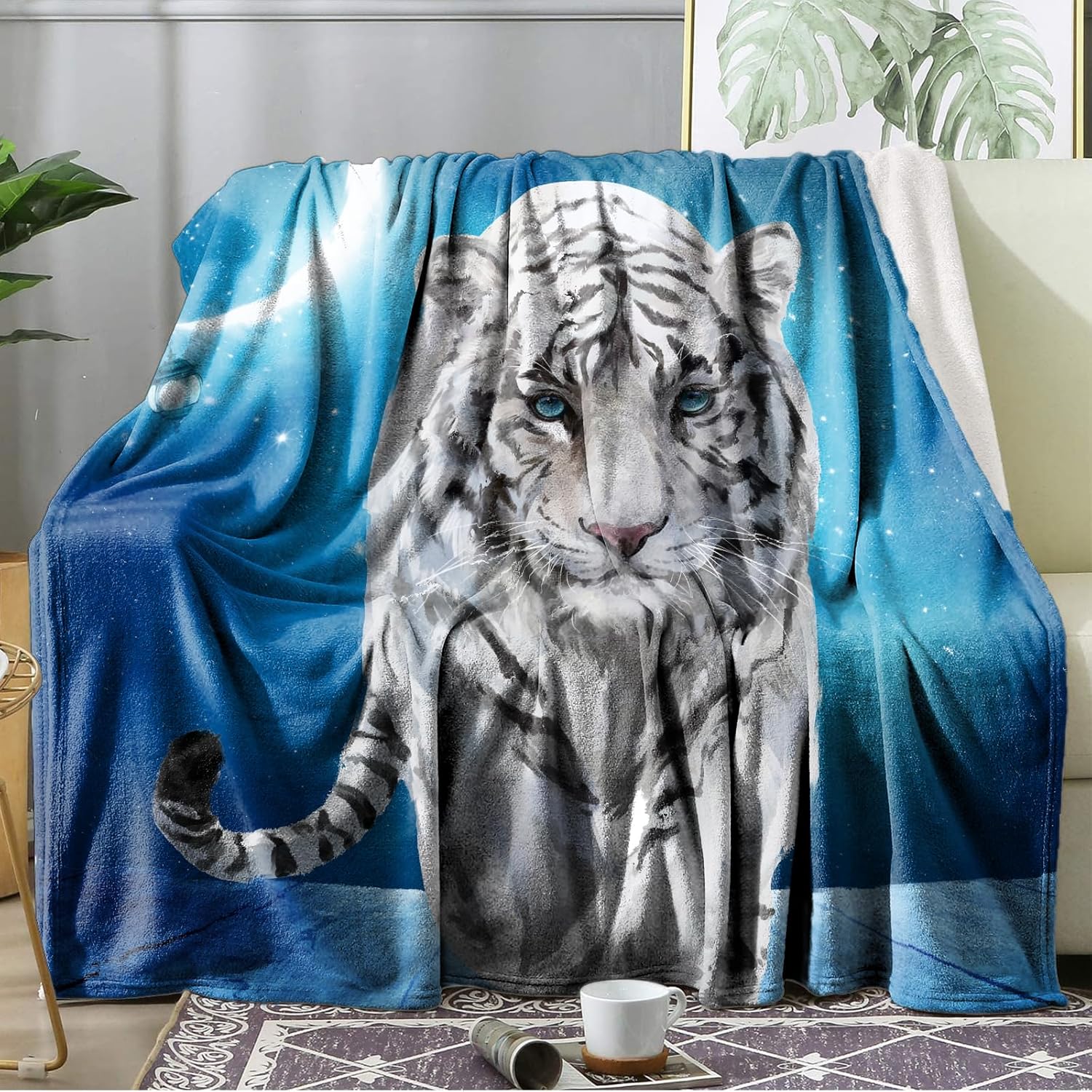 Ultra Soft Fleece Blanket- Lightweight & Warm Throw Blanket for Couch, Cozy Plush Sherpa Blanket for Adults Kids, Durable & Easy Care (White Tiger, 50x60 in)