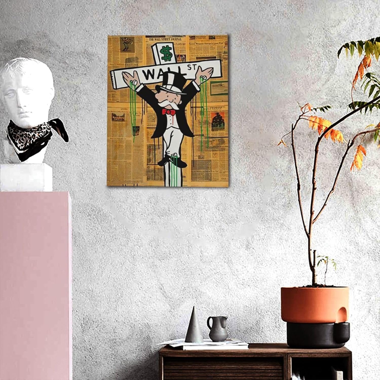 Banksy Street Graffiti Canvas Wall Art Man Fashion Unique Modern Artist Aesthetics Pictures Wall Decor Abstract Painting Framed Poster Print for Home Living room Bedroom Bathroom Office 16”X20