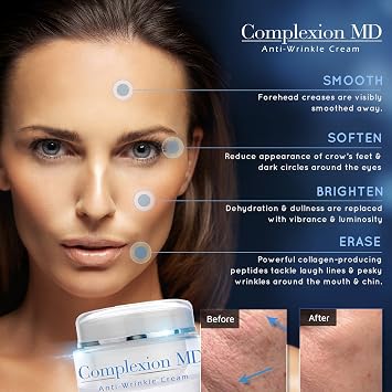 Complexion MD Advanced Anti-Wrinkle Cream Clinically Tested Multi-Peptide with Hyaluronic Acid Face Moisturizer for Skin care Hypoallergenic for All Skin Types 1 Ounce