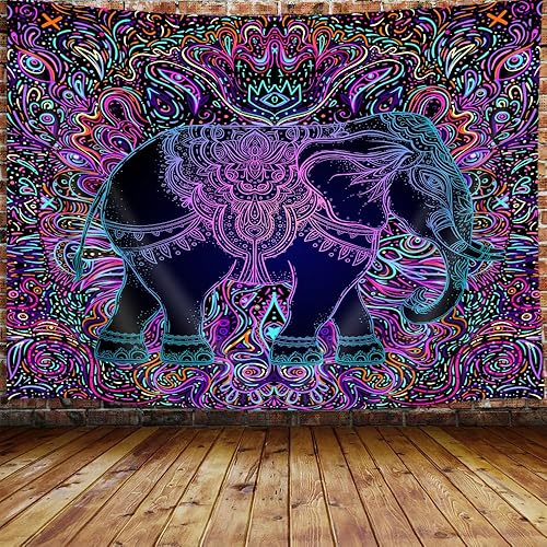 Ptrxobj Tapiz de elefante de mandala, hippie morado, bohemio, bohemio, indio, para colgar en la pared, para dormitorio, tapices hippies, manta para