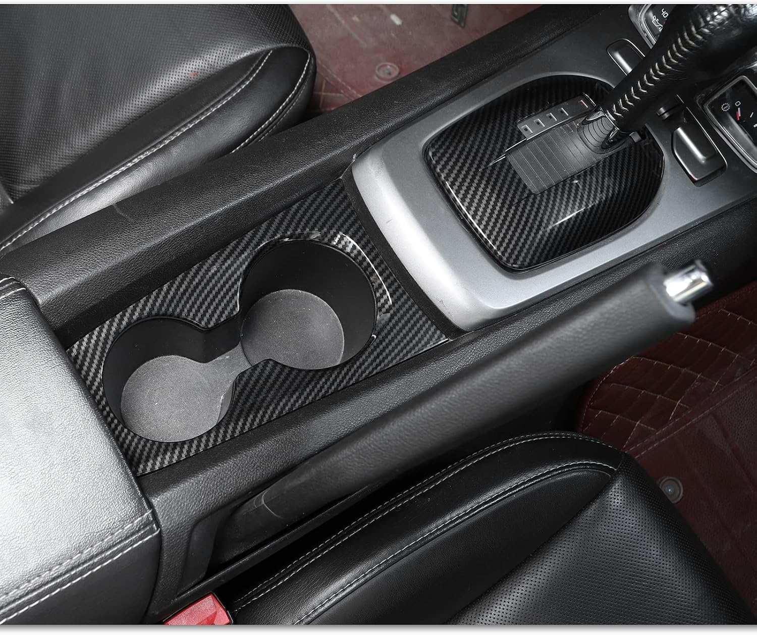 Carbon Fiber Front Cup Holder Panel Trim + Gear Shift Box Trim Cover Kit for 2010-2015 Chevrolet Chevy Camaro