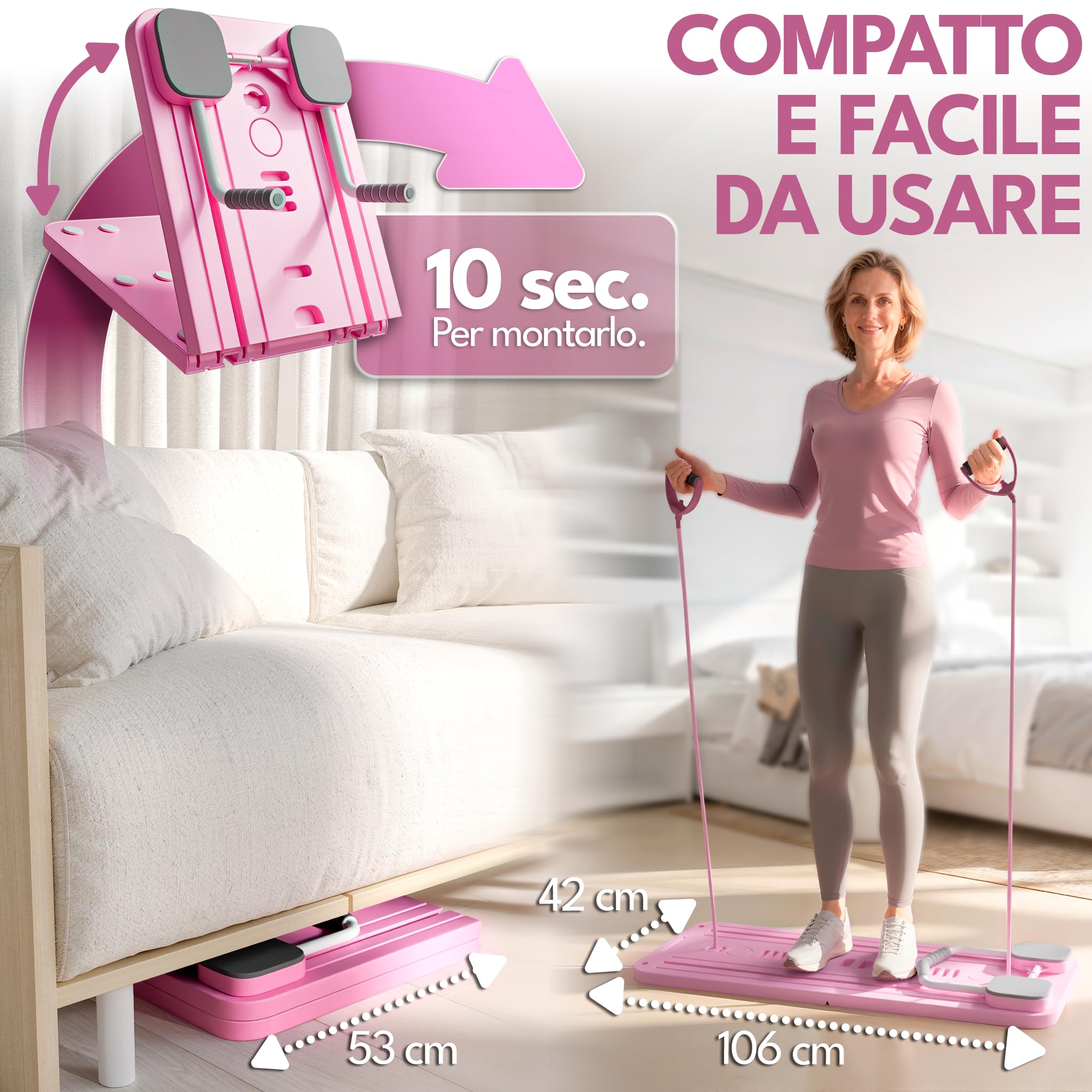 Pilates Reformer Pieghevole per Casa con Accessori + Guida 10 Esercizi | Mini Reformer Pilates | Tavola Board Multifunzionale | Attrezzi Fitness Casa | Kit Completo Home Gym