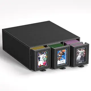 トレーディングカード収納ボックス 3列スライドプルカードケース 積み重ね可能なデザイン & 15個の仕切り付き Commander ディスプレイカードオーガナイザーホルダー MTG Pkmn、YuGiOh、TCG、スポーツカード用 2500枚以上のカードを収納(グレー)