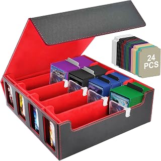 Aolso Pudełka do przechowywania kart kolekcjonerskich, pudełka do przechowywania 1800+ kart, PU, etui na karty, pudełko do przechowywania kart Magic Game (czerwone)