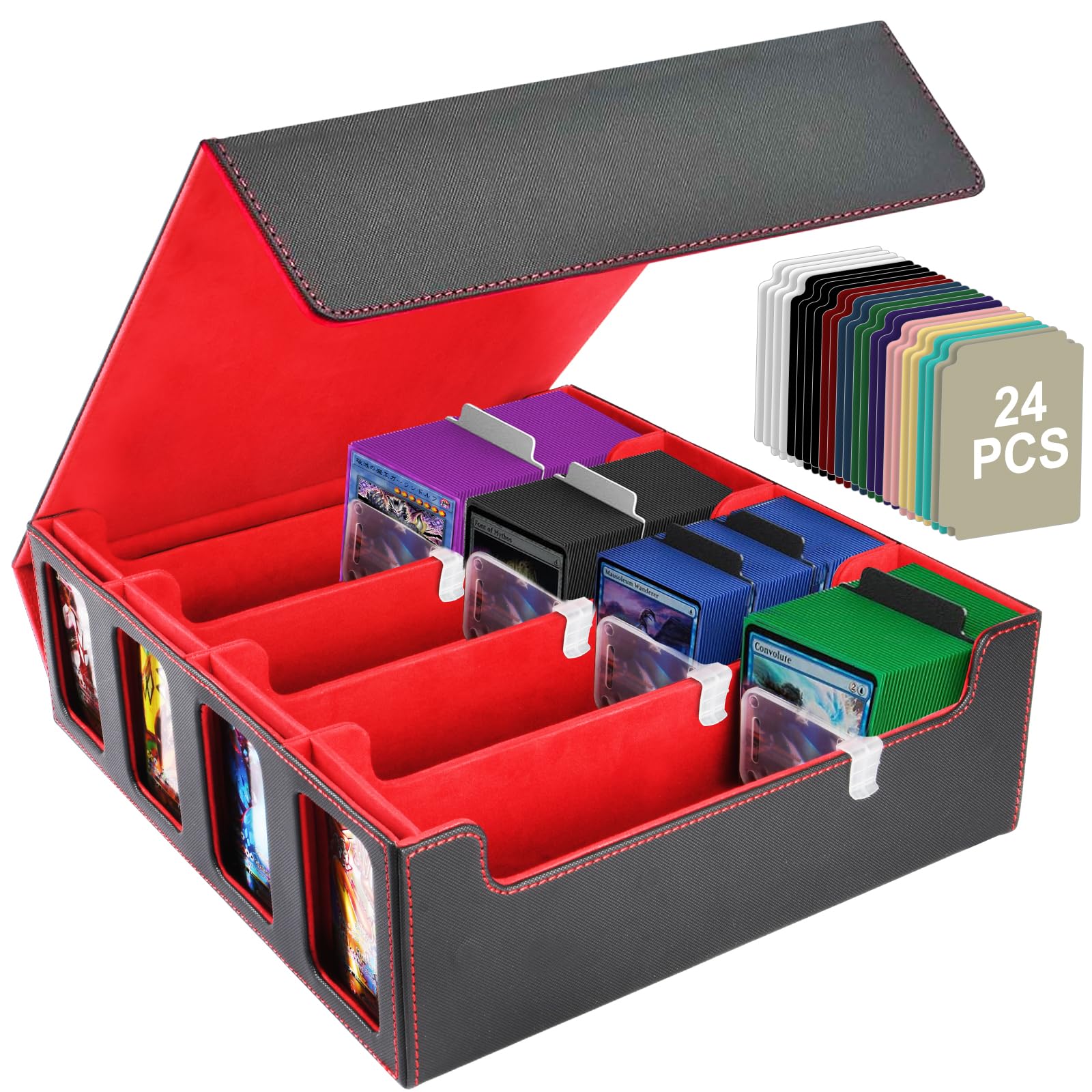 Aolso Commander Deck Box per MTG,Scatola Magnetica con 4 Supporti per Carte da Collezione, per 2400+Carte, Deck Case con 24 Divisori-Rosso