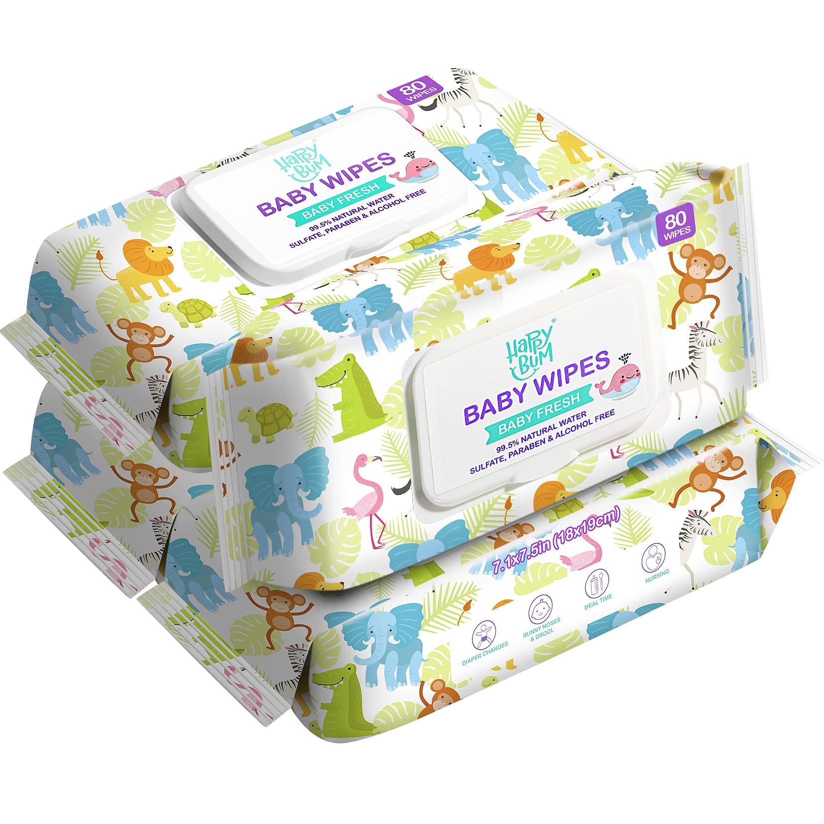 Toallitas húmedas para bebé HAPPY BUM Sensitive Water, hipoalergénicas, sin perfume, 4 paquetes con tapa abatible (320 toallitas en total)