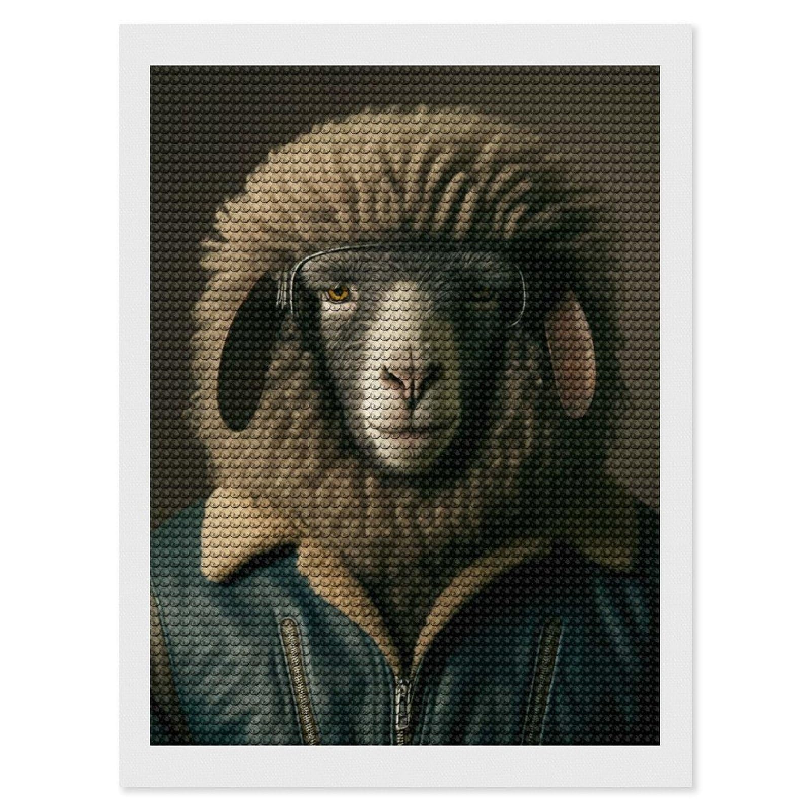 Junmoney Biker Sheep Diamond Painting Canvas Set 12"x16", Easy to Enjoy, Adhesive Canvas, Office Decor, Holiday Gift Idea, with Tool Kit