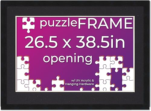 Poster Palooza Marco para rompecabezas de 26.5 x 38.5 pulgadas, marco de madera negro con alfombrilla (negro) hecho para exhibir rompecabezas de