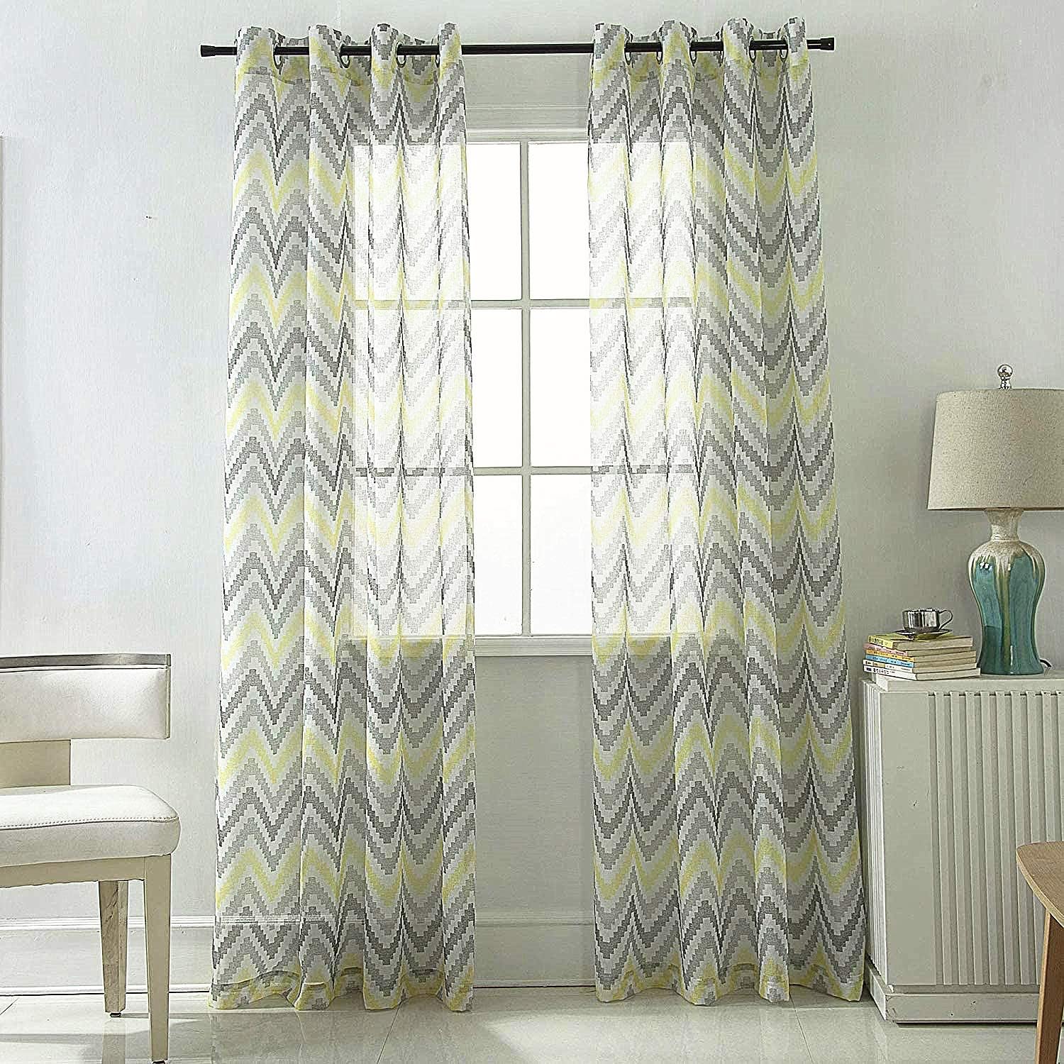 Yellow Sheer Curtain Panels, Water Ripple Blackout Window Drape for Bedroom Polyester Printing Curtain Panels for Living Room, 2 Panels (Yellow, 52 * 84)