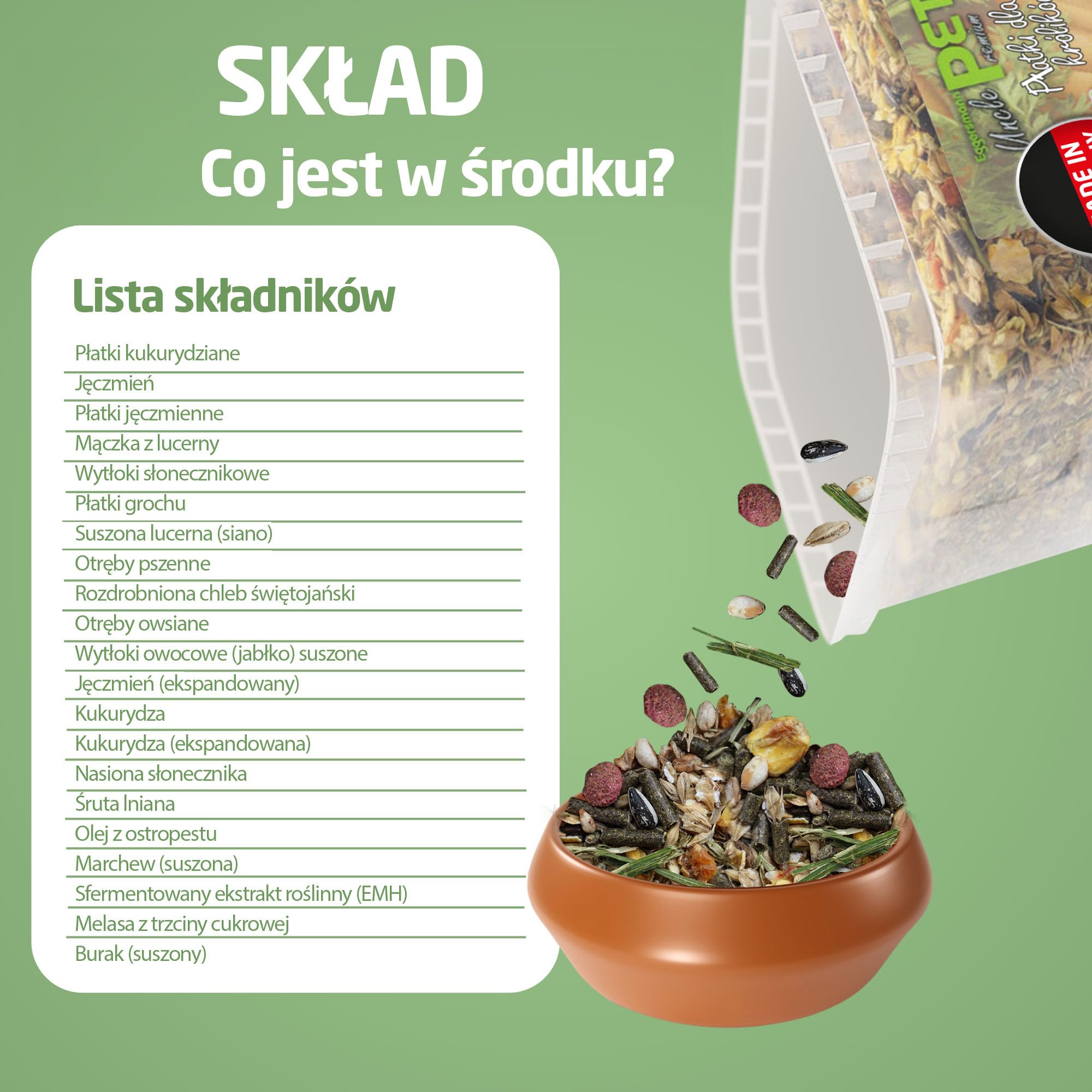 Eggersmann Uncle Pet 2,5 kg karma dla królików, musli dla królików, karma dla królików o naturalnej sile z ziół i marchewki, akcesoria dla królików (wiadro 2,5 kg)