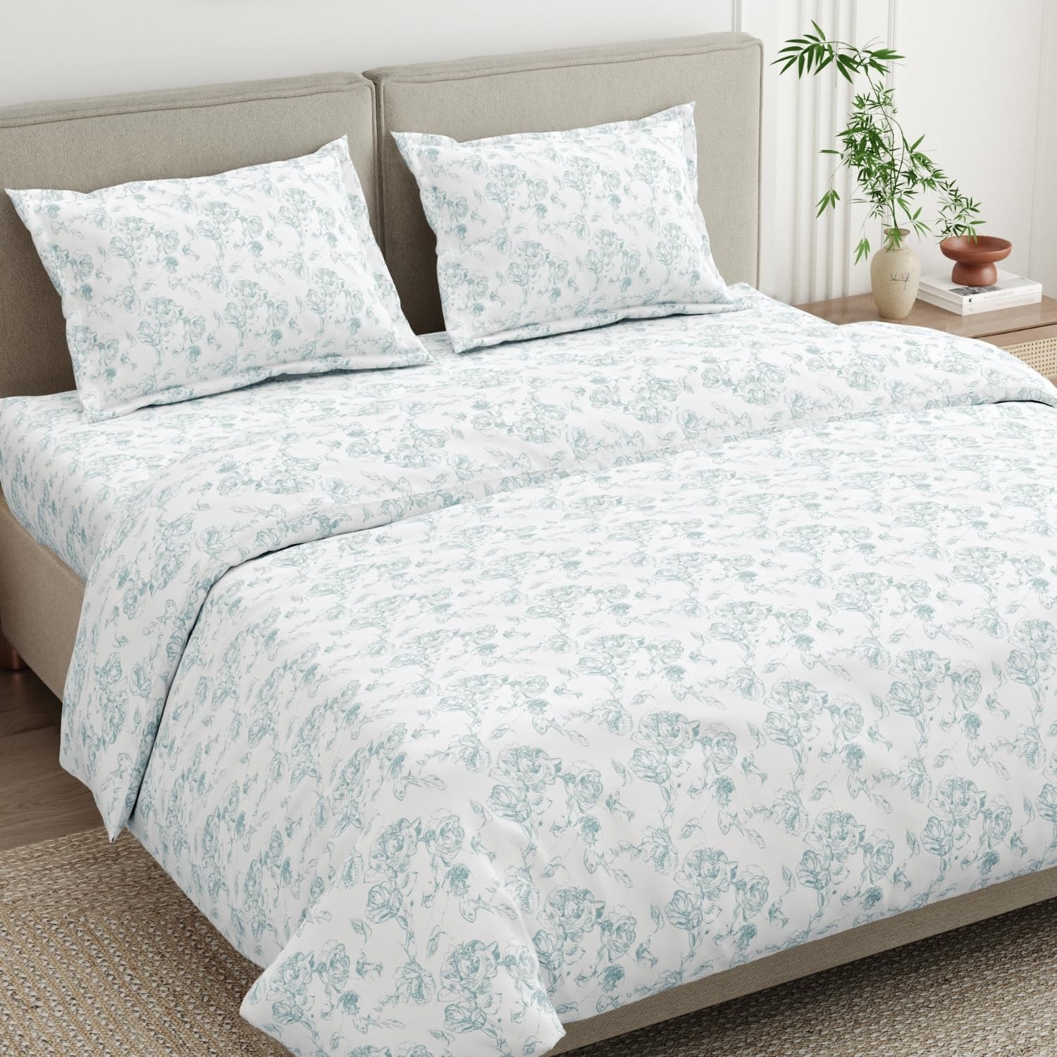 Haus & Kinder King Size Bedsheet for Double Bed with 2 Pillow Covers 108 Inch x 108 Inch| Premium Soft & Silky Pure Cotton 300 TC Flat King Bedsheet | Luna Rose Cream-image-19