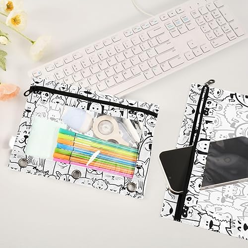 Miniatura 4 de Estuche para lápices de animales de perro, color blanco y negro para carpeta de 3 anillos, carpeta con cremallera, estuche para lápices con ventana