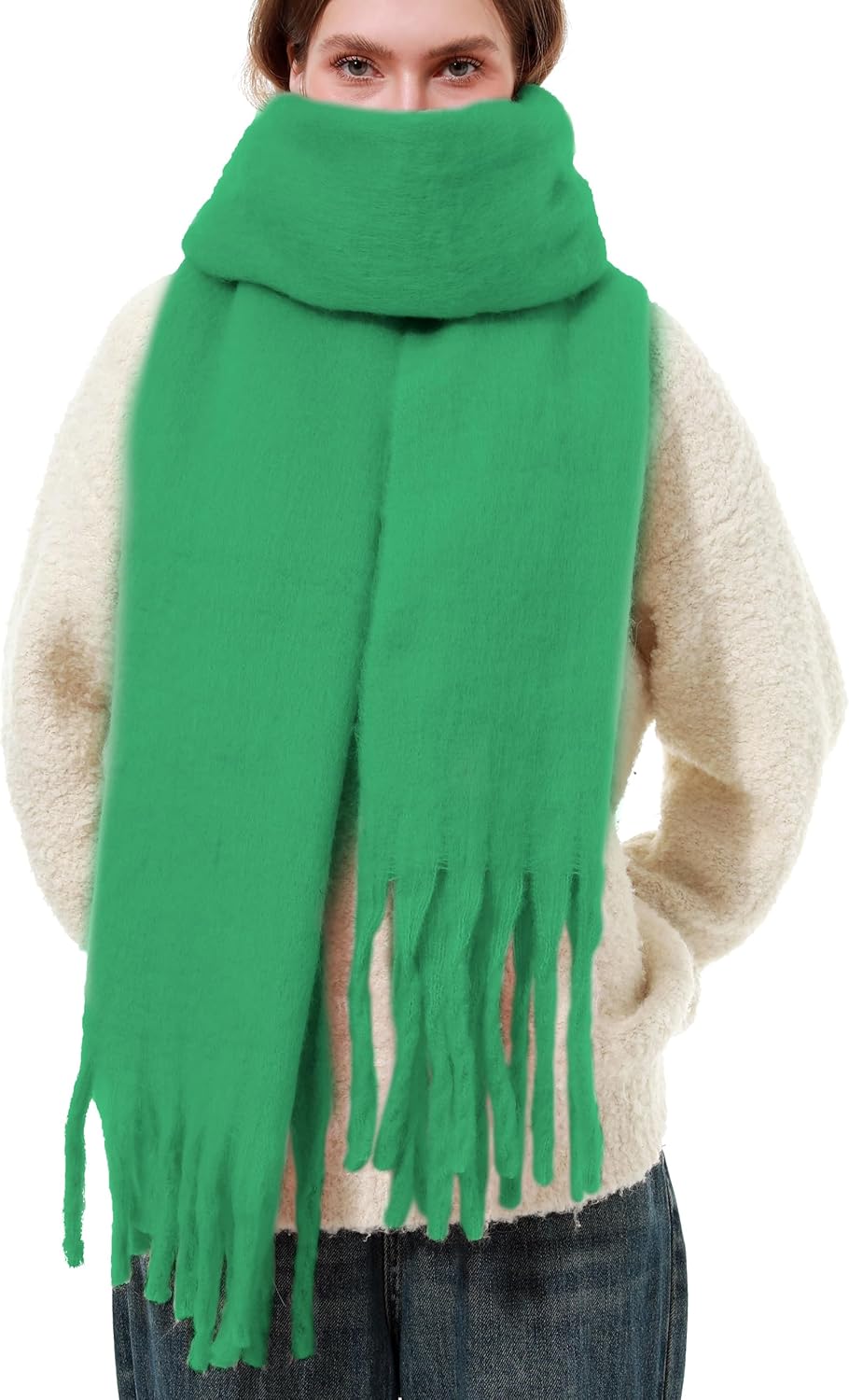 Oversized Blanket Scarf for Women Winter Fall Chunky Plaid Soft Cashmere Feel Thick Scarves with Fringed - Image 6