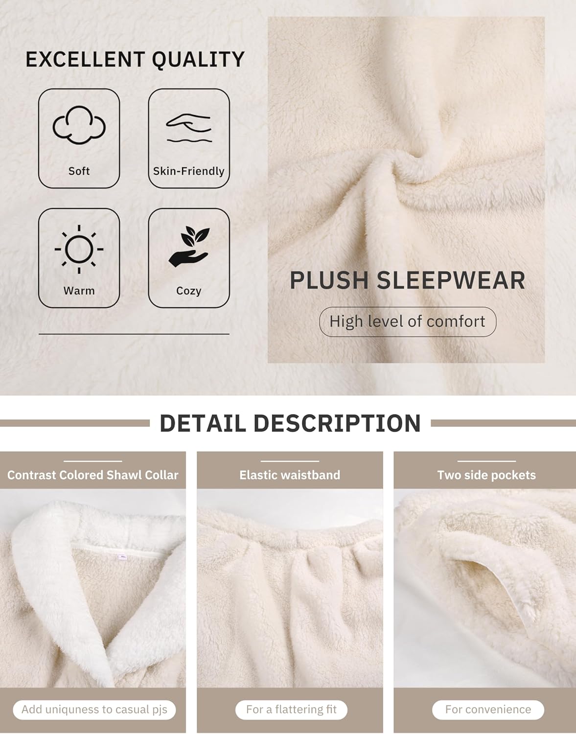 UANEO Womens Fluffy Pajamas Set Soft Fleece Pullover Pants Loose Sleepwear Loungewear Set - Image 4