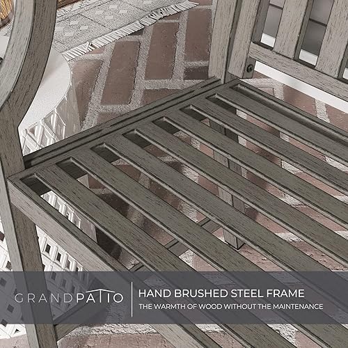 Miniatura 8 de Grand patio Banco al aire libre, bancos de jardín con marco de metal de acero de aluminio antioxidante, asientos de patio para porche delantero,