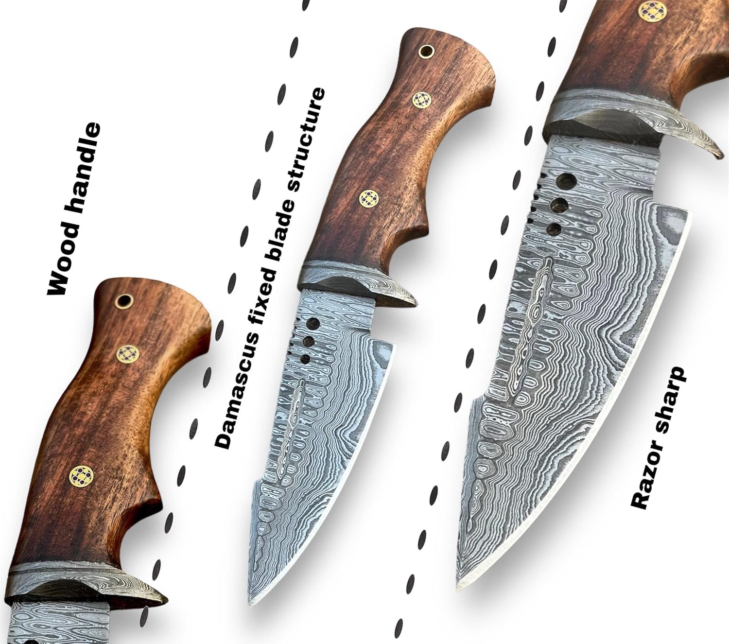 Custom Handmade Damascus Hunting Knife,10"Fixed Blade Bowie Knife with Horizontal Carry Sheath,Real Damascus Steel Knives with Rose Wood Handle and Belt knife ,EDC Full Tang Knives for men women, Adventure,Survival,Hiking,Camping,Gifts for Men Women - Image 4