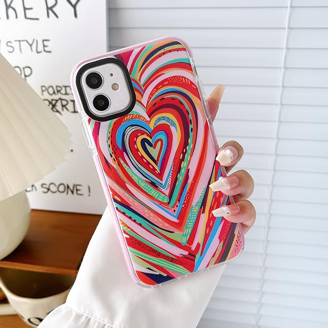 ZTOFERA Compatible with iPhone 11 Case for Girls Women, Cute Silicone Protective Phone Case Clear Bumper Graffiti Love Heart Pattern Design Shockproof Cover for iPhone 11, Heart Graffiti