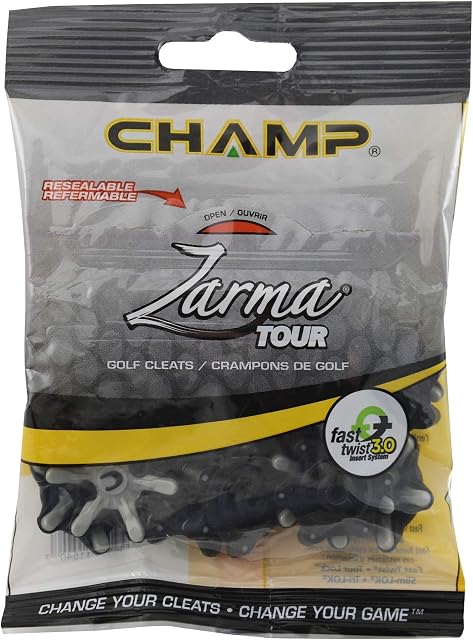 Champ Zarma Tour Cleat (FTS 3.0), Grey/Back Golf Cleat - Grey/Black, Resealable bag of 1 Set