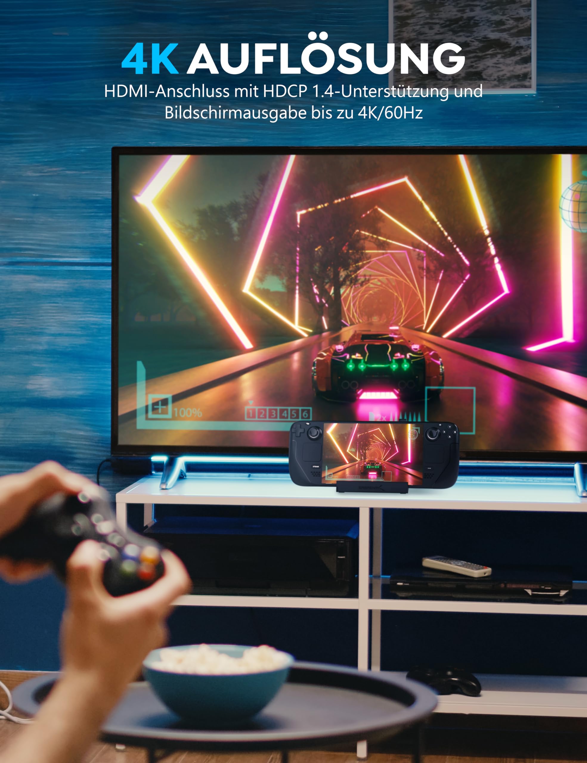SABRENT Docking Station für Steam Deck, 6-in-1 Steam Deck Dock mit HDMI 4K@60Hz, USB-C 95W PD 3.0 Schnellladung, Triple USB hub 3.0, 1 USB C Anschluss Entwickelt für Valve Steam Deck (DS-SD6P)