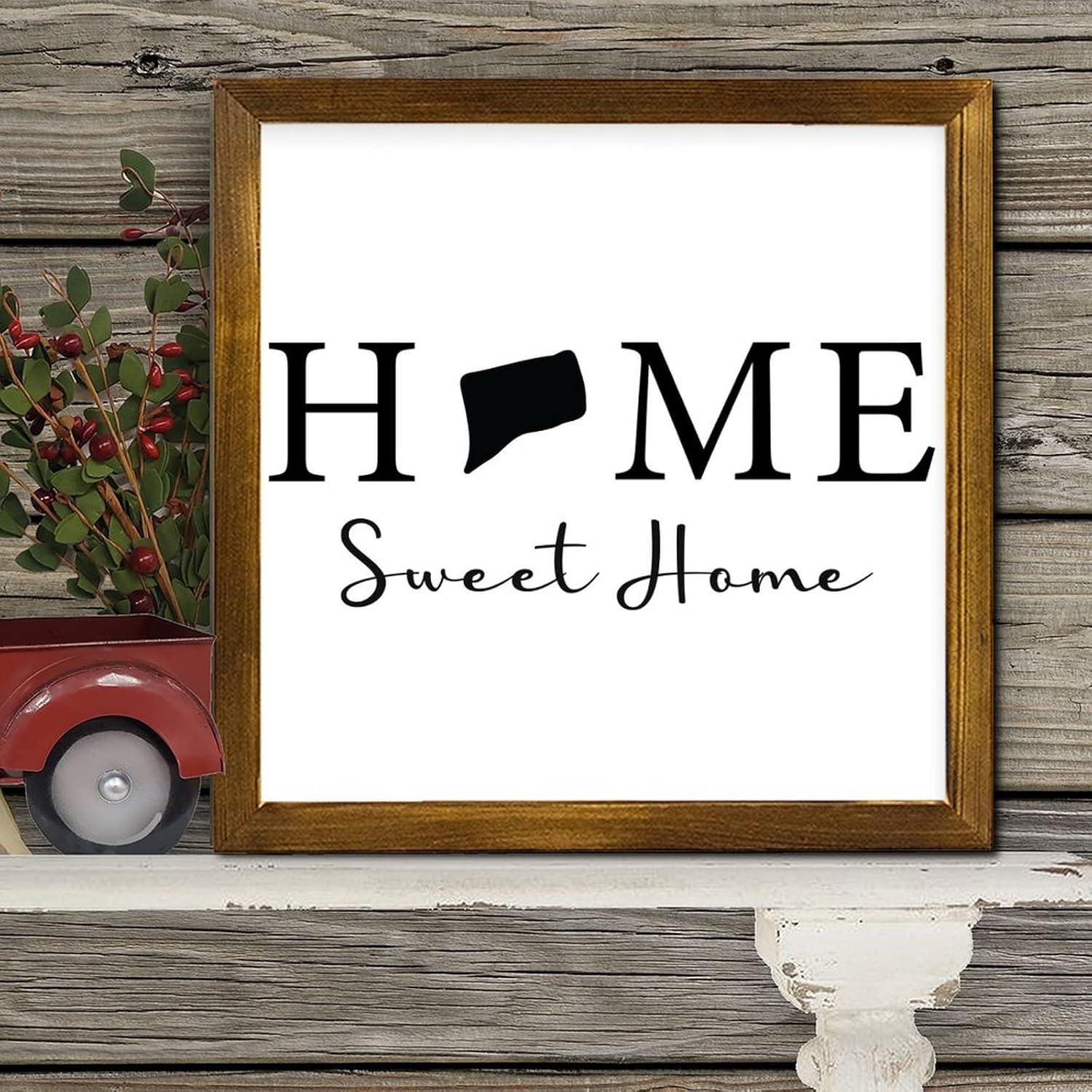 Home Connecticut Sweet Home Wood Framed Sign Lettering Quotes Door Sign Retro Wood Decor Farmhouse Wall Hanging Plaque for Home Living Room Office Entryway Housewarming Gift 12x12 Inch