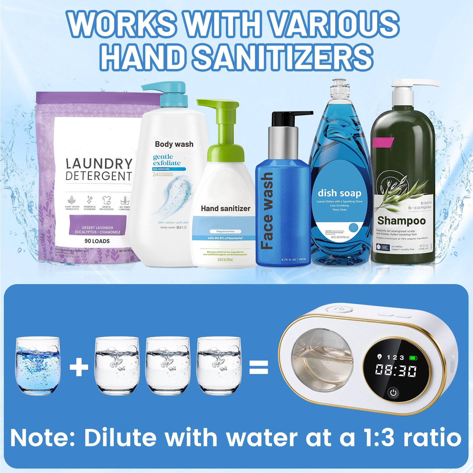 Distributeur de savon automatique, 320 ml, sans contact, 3 niveaux de savon réglables, distributeur de savon électrique rechargeable à fixation murale pour salle de bain, cuisine, bureau (blanc - T1)