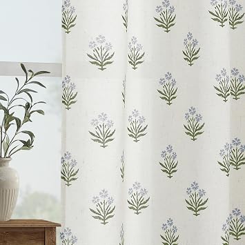Lino Rosa Blue Green Plaid Floral Curtains