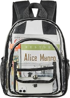 Small Clear Backpack Stadium Approved, Heavy Duty Clear Mini Backpack, Transparent Book bag for Concert Work Sport Games Festival, Black, Daypack Backpacks