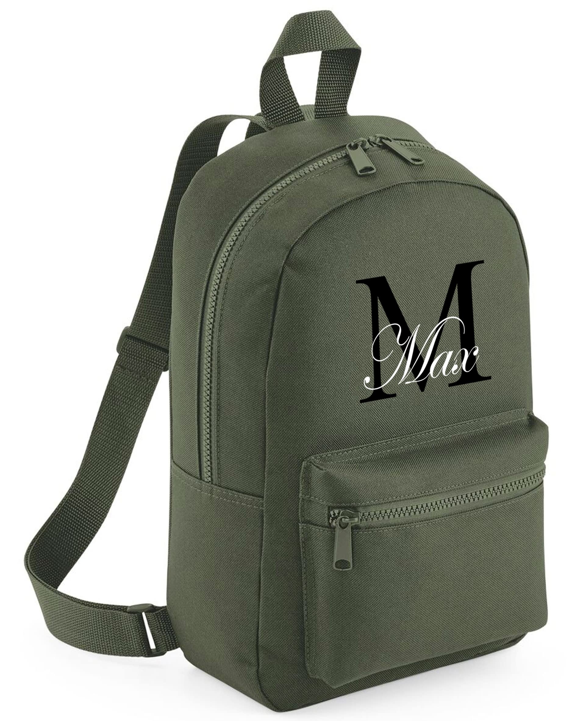 Kids Essentials Personalised Boys Girls Backpack Rucksack Bag Mini School Nursery (Khaki), 23cm x 35cm x 12cm