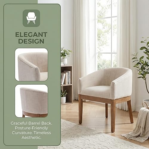 Miniatura 6 de Wahson Barrel - Juego de 4 sillas de comedor tapizadas de lino beige con brazos, sillas de cocina de estilo rústico de mediados de siglo con patas