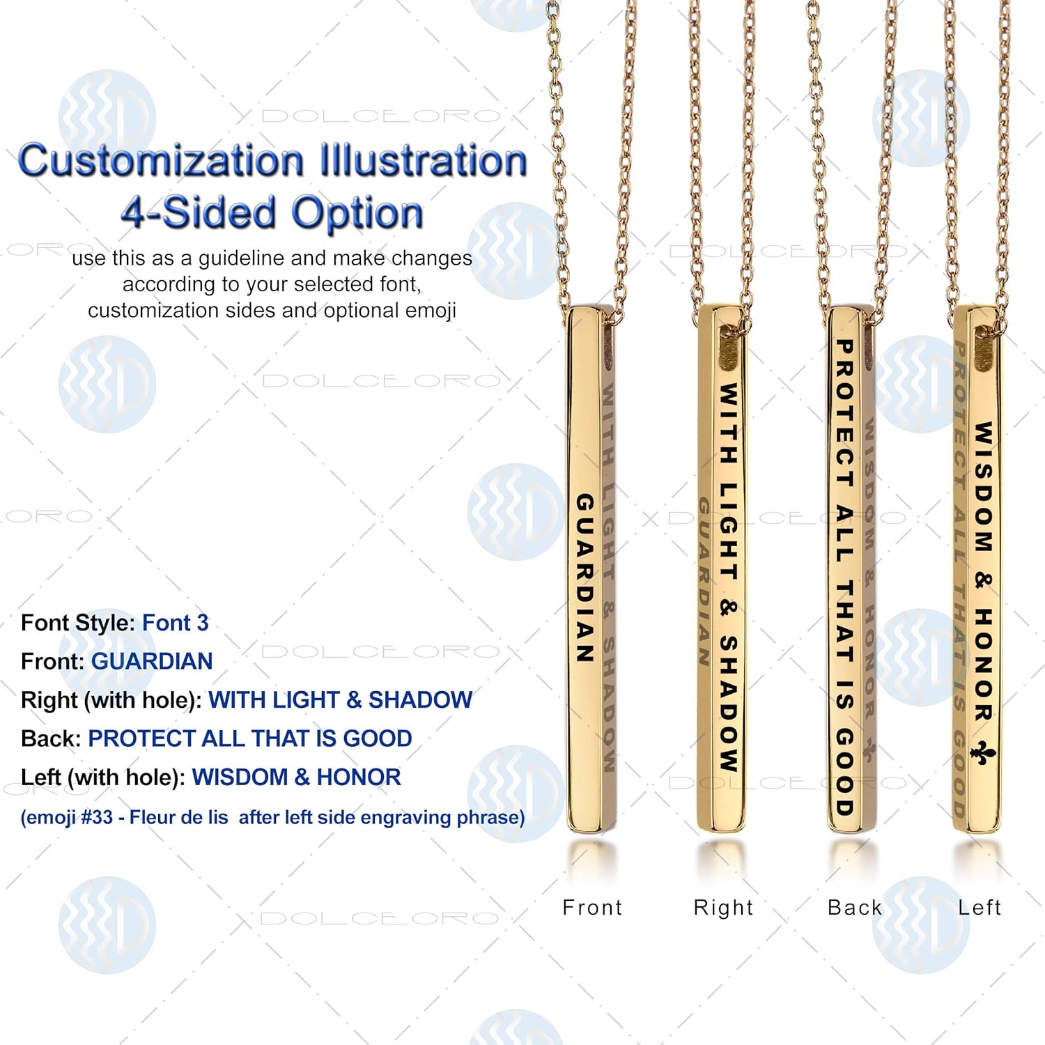 Dolceoro Inspirational Mantra Necklace, 42mm x 3mm Vertical Bar Pendant Jewelry, 316L Surgical Stainless Steel