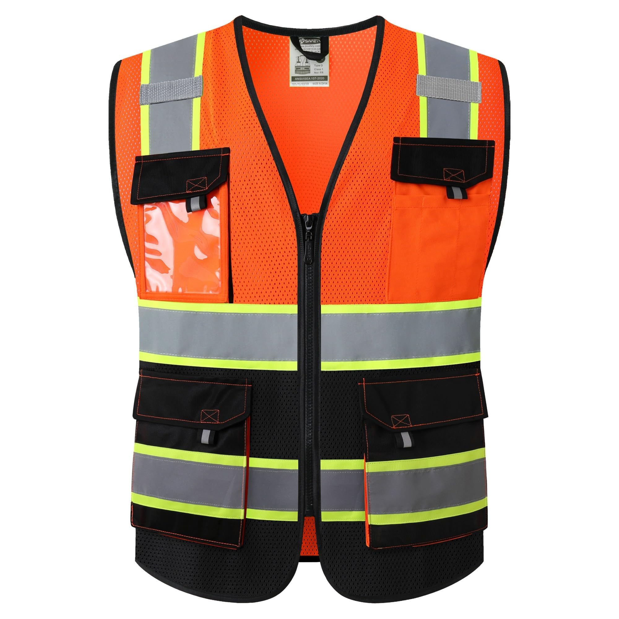 JKSafety Safety Vest for Men Women Hi Vis Reflective Vest JK220 OBlack 3XL