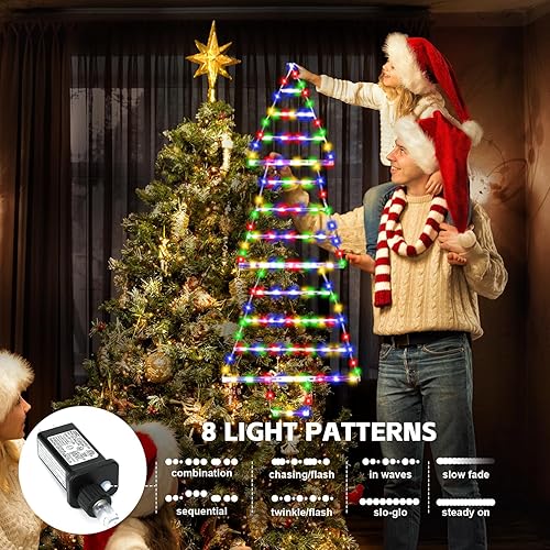 Miniatura 2 de FUNIAO Luces de decoración de Navidad, luces LED de escalera de 4.6 pies, luces colgantes de Navidad, 8 modos de luz enchufables, luces de Navidad