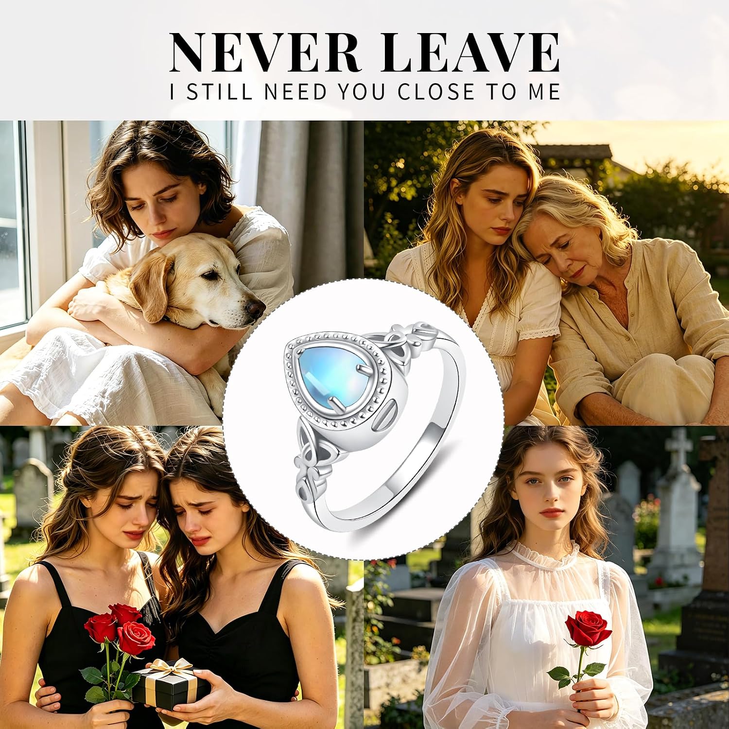 925 Sterling Silver Moonstone Teardrop Urn Ring for Ashes Cremation Jewelry