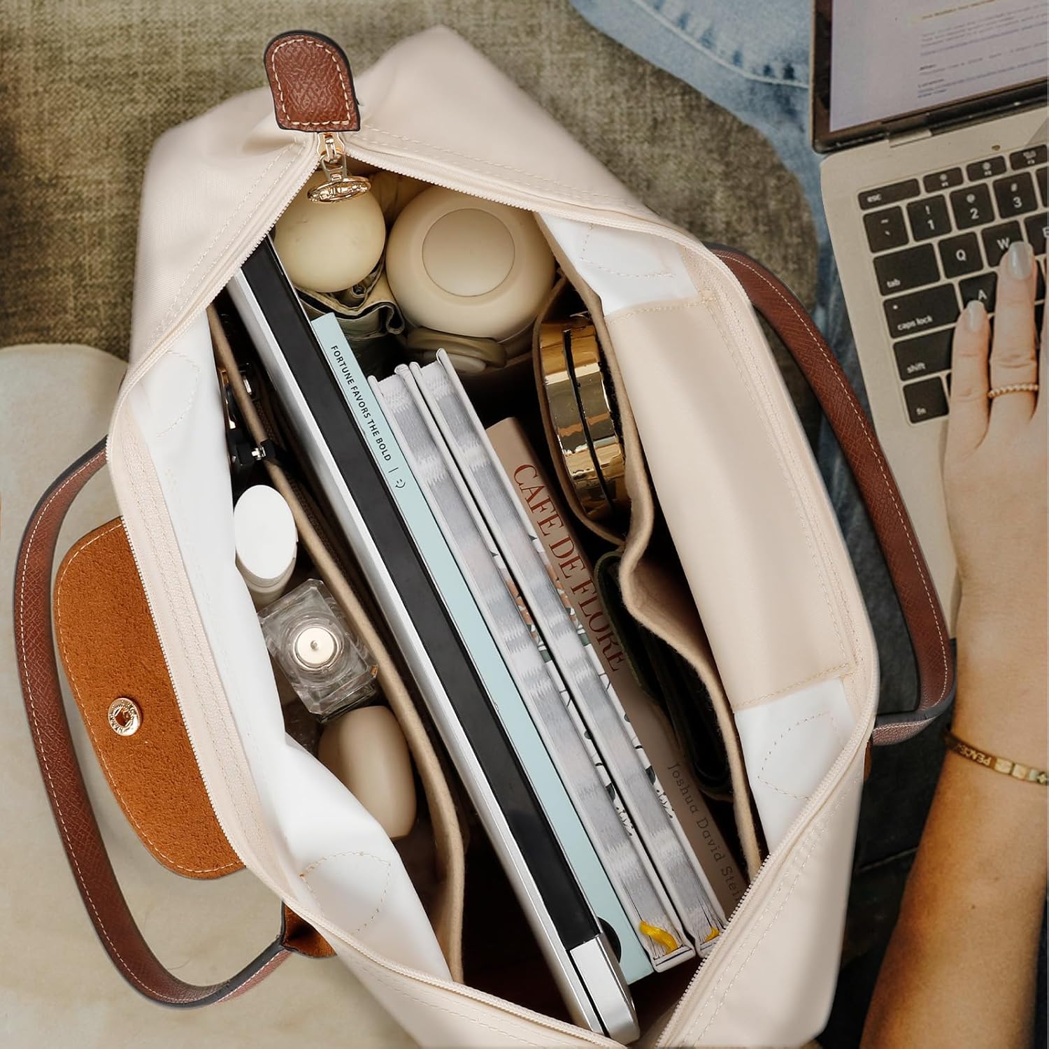 Tote Bag for Women with Purse Organizer Insert, Foldable Large Capacity Waterproof Nylon Bag for Travel, and Daily Use - Image 3