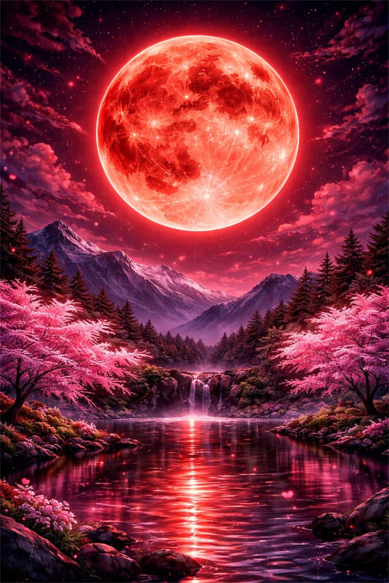 Puzzle 2000 sztuk dla dorosłych 100 x 70 cm, klasyczne łamigłówki z czerwonym księżycem, trudne trudne trudne łamigłówki gra rodzinna i dekoracja ścienna