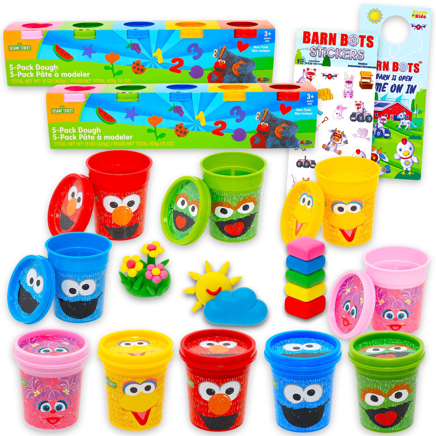 Sesame Street Modeling Dough Play Set - Bundle with 10 Moldable Dough 3 Oz Tubs Featuring Elmo, Big Bird, Cookie Monster, More Plus Stickers | Sesame