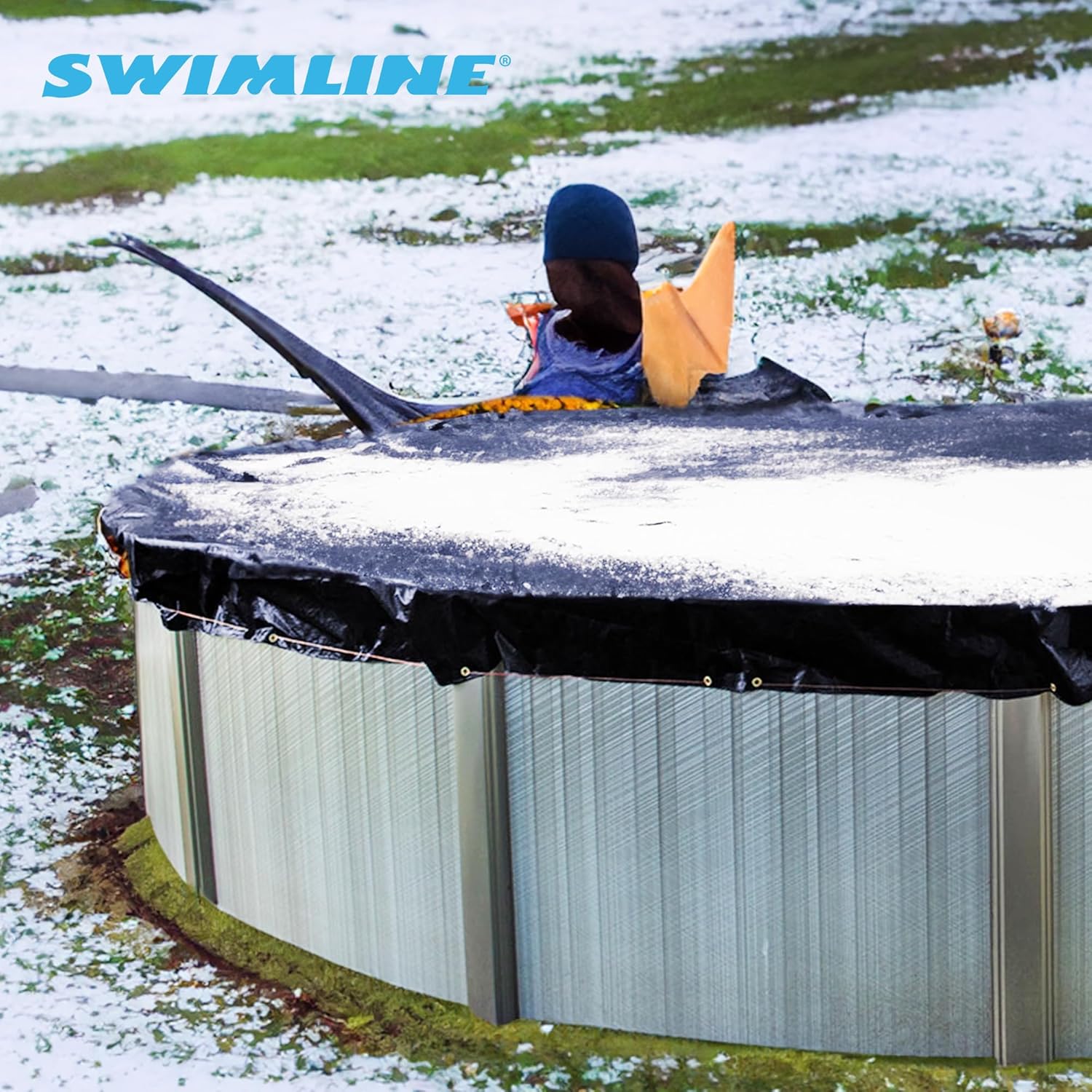 SWIMLINE HYDROTOOLS Super Guard Heavy Duty Pool Cover For Above Ground Swimming Pools |31 FT Cover | Blue / Black | Winch & Cable Included | UV Protected For 28 FT Round Pools | PCO831