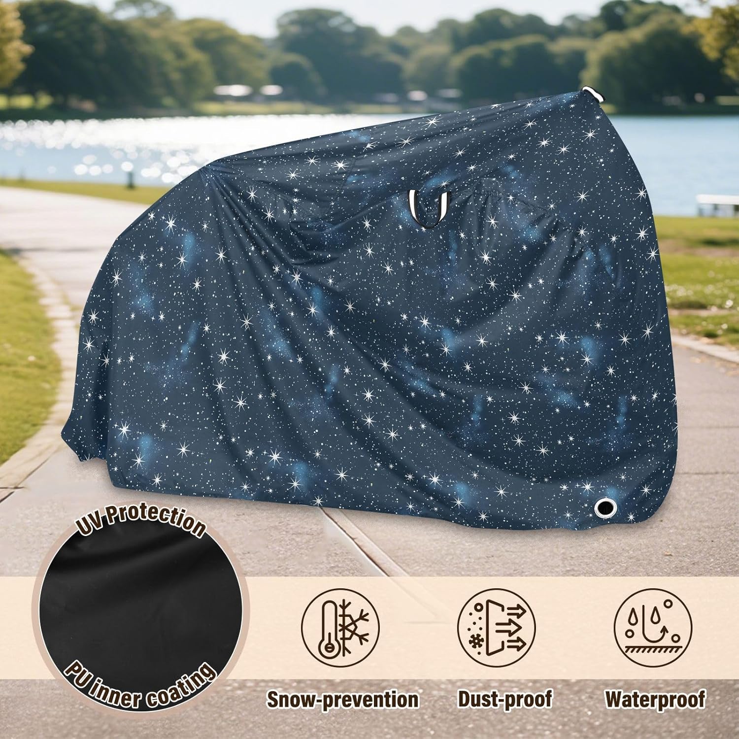 ALAZA Star Starry Sky Bike Cover Waterproof Outdoor Ebike Bicycle Covers Tarp Protection for 1/2 Bikes, Sun UV Dust Wind Proof