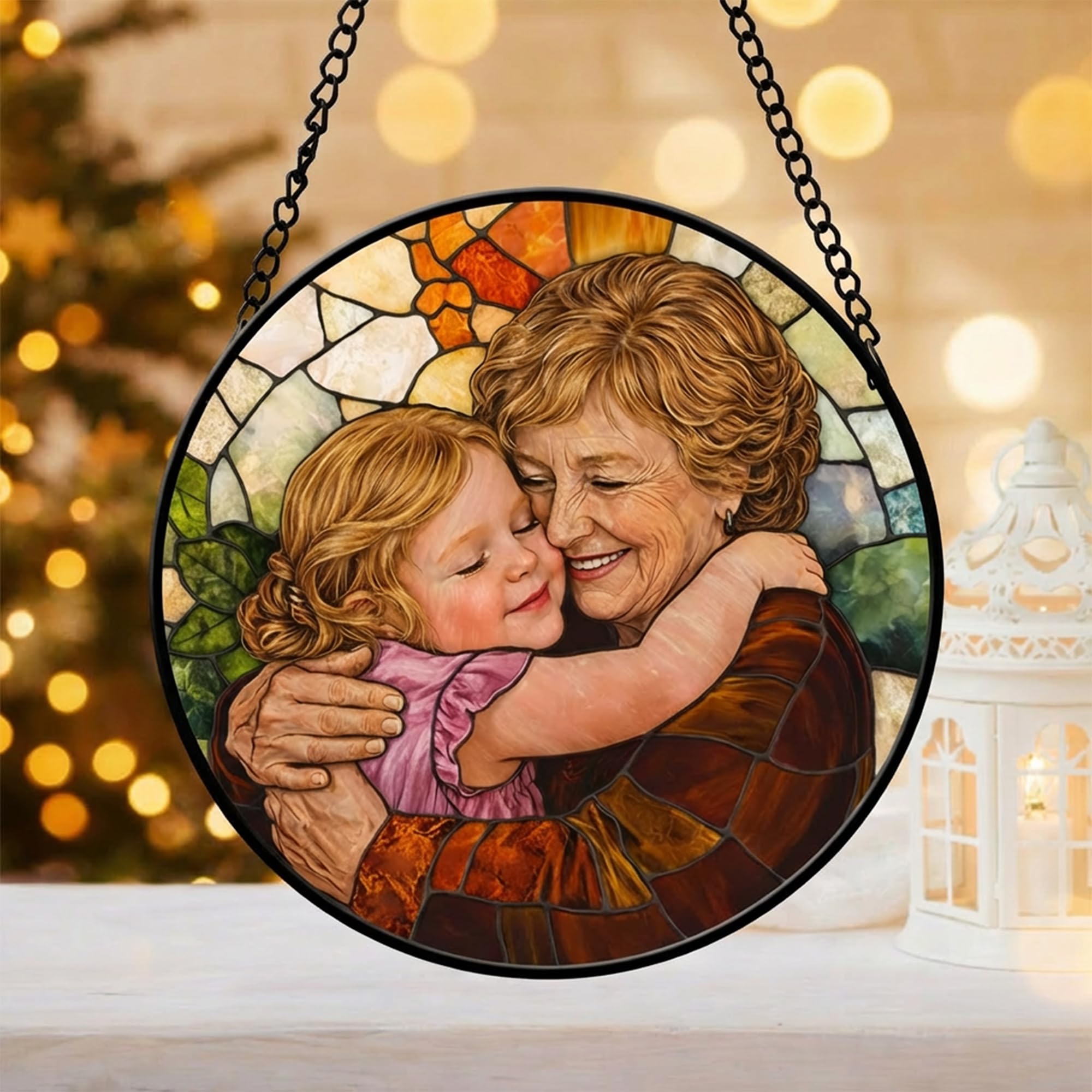 Personalized Grandma Stained Glass Sunlight Catcher Photo Family Portrait Light Catcher Custom Gifts for Grandma Mom Nana Mimi