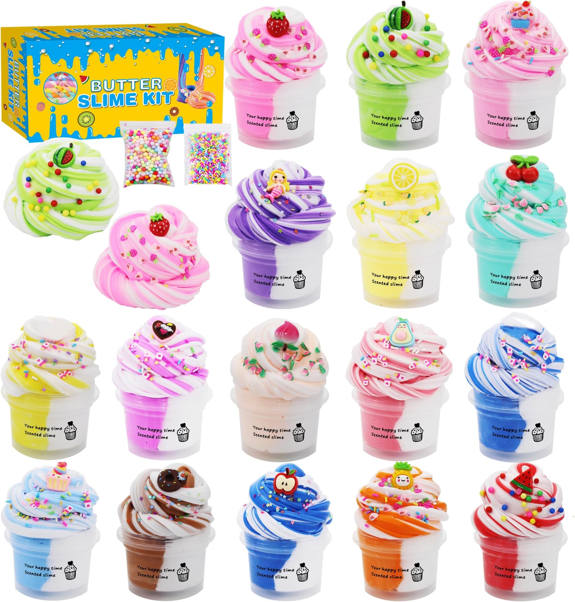 16 Pack Two-Toned Butter Slime Kit,DIY Educational Slime Toys Super Soft and Non-Sticky Toy for Gilrs.Party Favor for Kids Girls & Boys 6 7 8 9 10 11 12 +