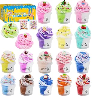 16 Pack Two-Toned Butter Slime Kit,DIY Educational Slime Toys Super Soft and Non-Sticky Toy for Gilrs.Party Favor for Kids Girls & Boys 6 7 8 9 10 11 12 +