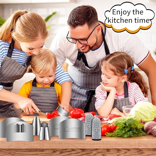Miniatura 6 de Jupswan 8 protectores de dedos para cortar herramienta de cocina, protector de dedos de acero inoxidable para evitar dañar al cortar y cortar en