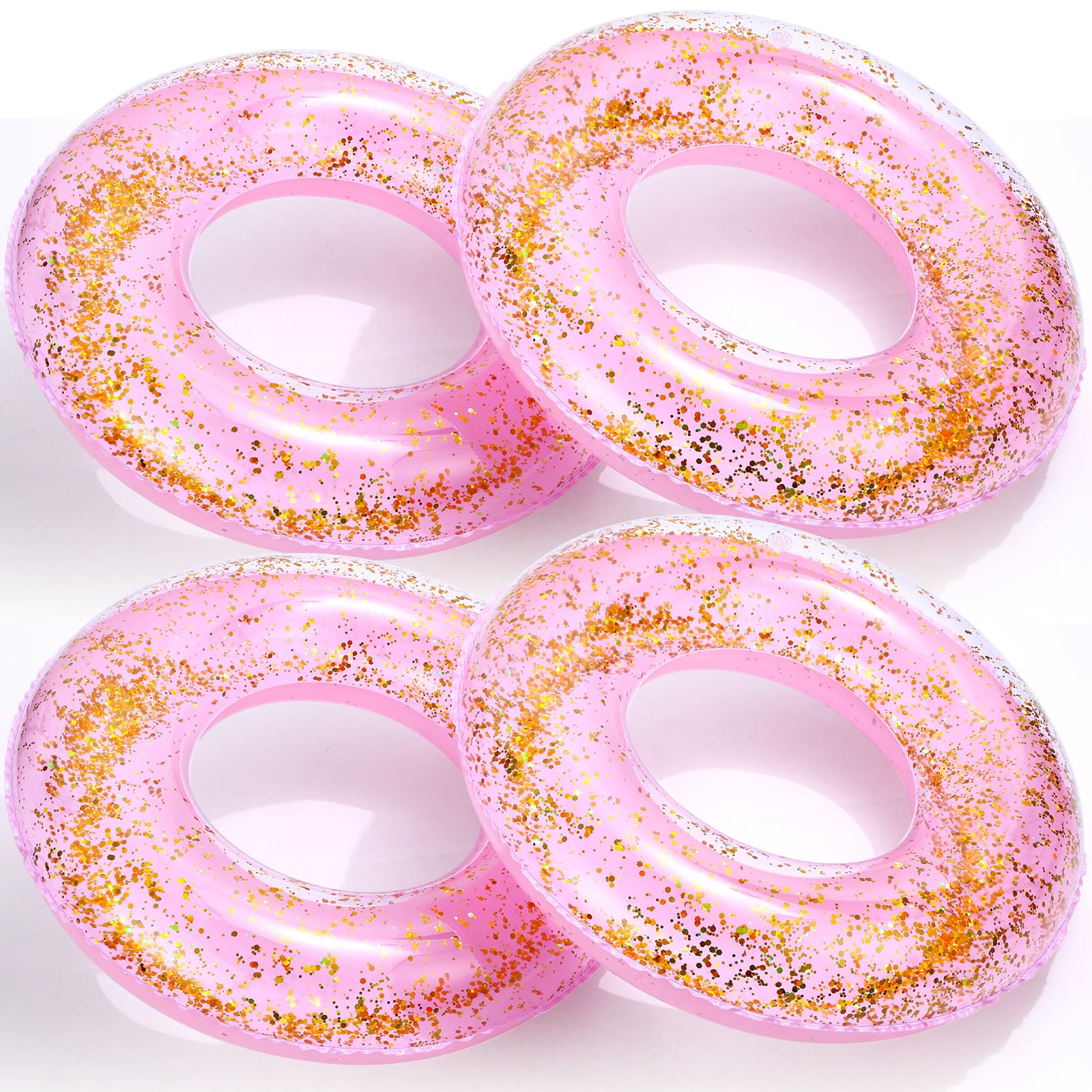 ShinyRelief 4 Pcs Inflatable Glitter Pool Float 30'' Macaron Swim Tube with Gold Confetti Swim Inner Tube for Adults Pool Floats Rings for Summer