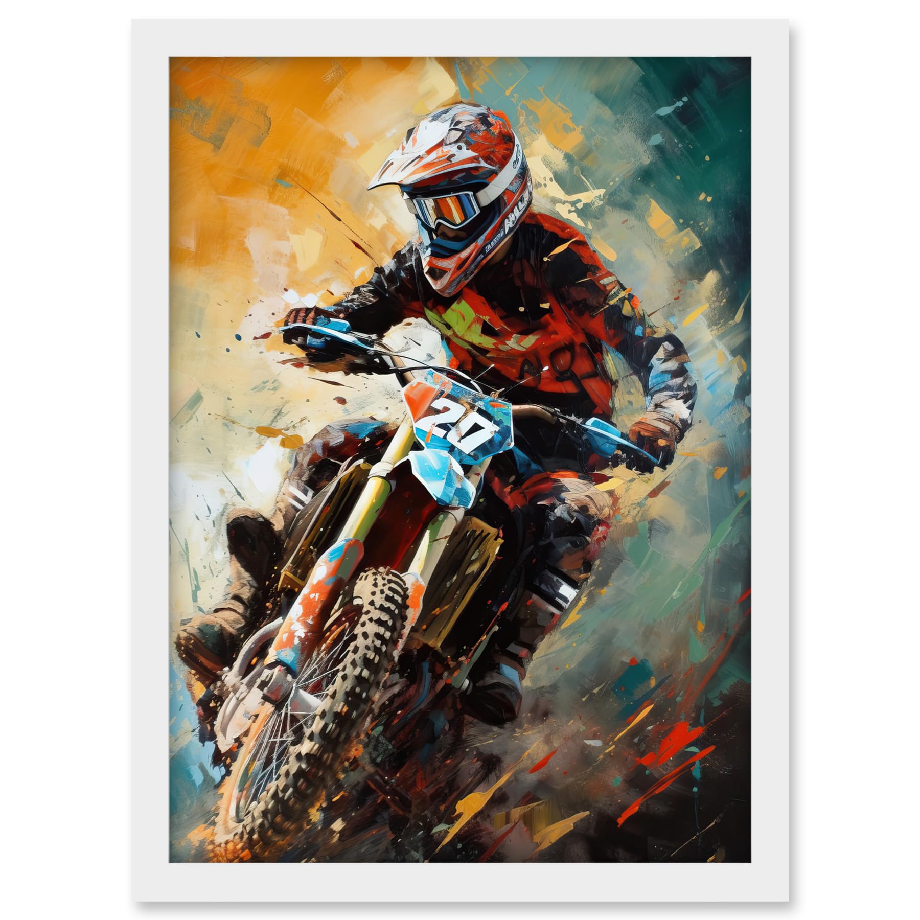 Artery8 Motocross Race Driver Sport Action Shot Painting Artwork Framed A3 Wall Art Print