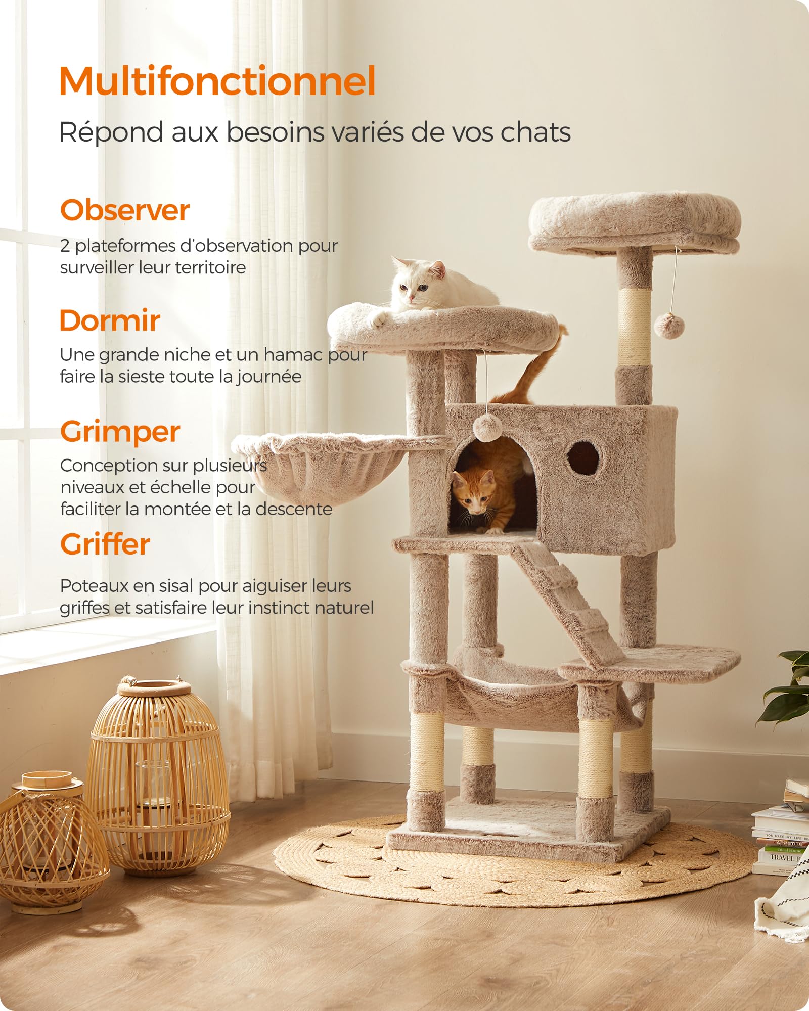 Feandrea Arbre à Chat, Tour de Jeux, Grand, Doux, Marron et Blanc Ombré PCT162M01